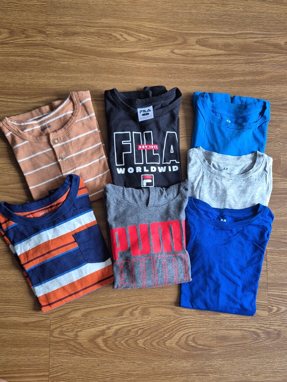 Kids Size 7 Clothing Bundle | H&M Puma Fila Carter’s Pekkle | 7 Tops